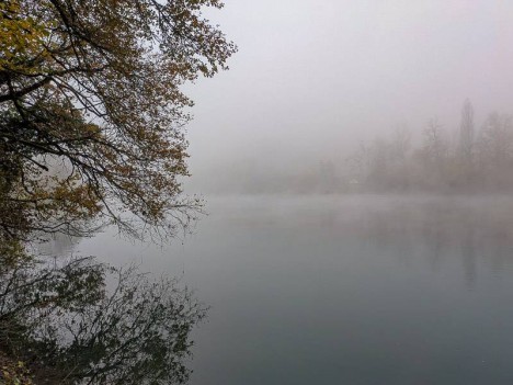 Reflet sur le Rhône dans le brouillard